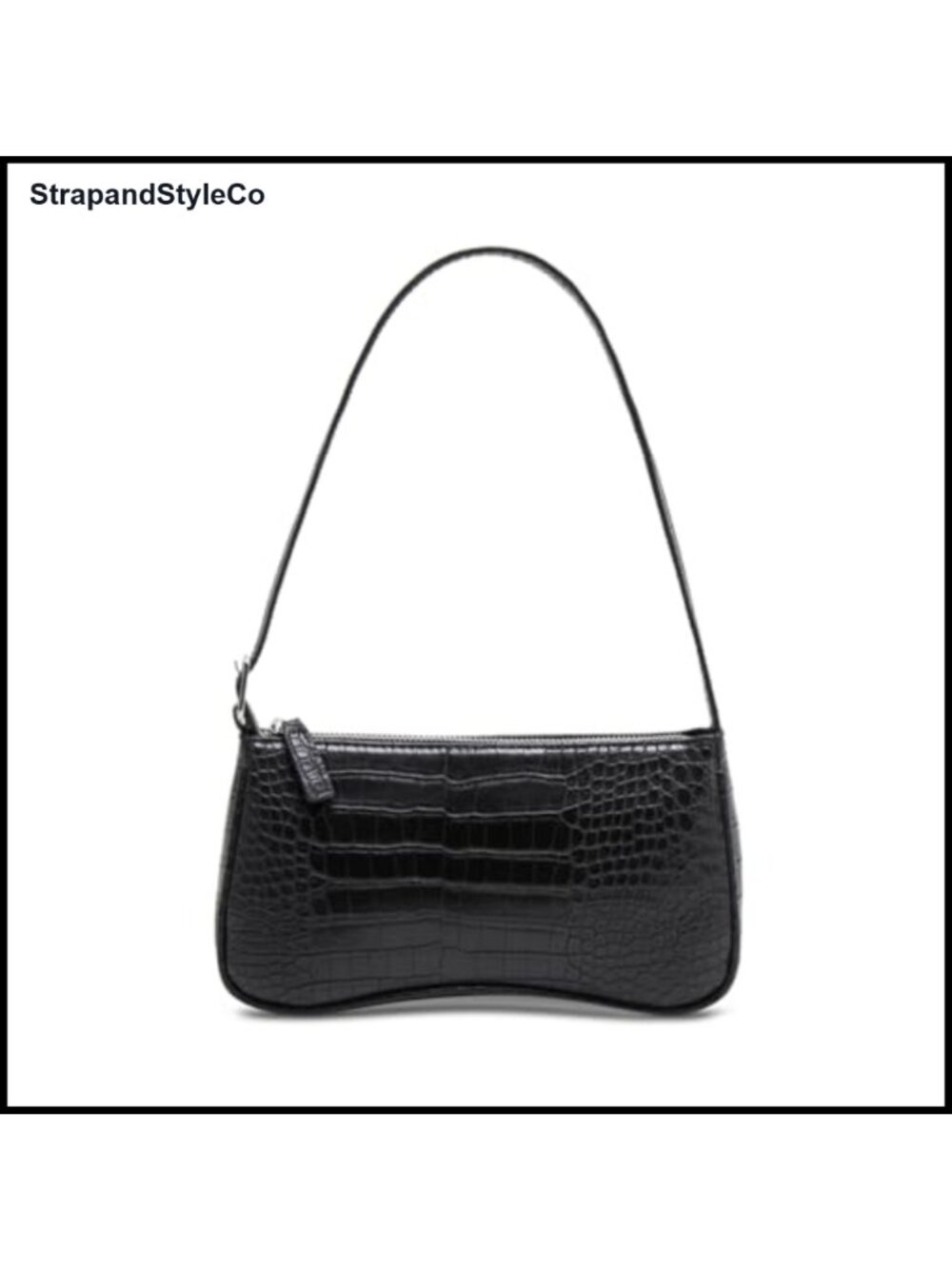 PU Leather Crocodile Pattern Clutch Shoulder Bag Zipper Adjustable Strap
